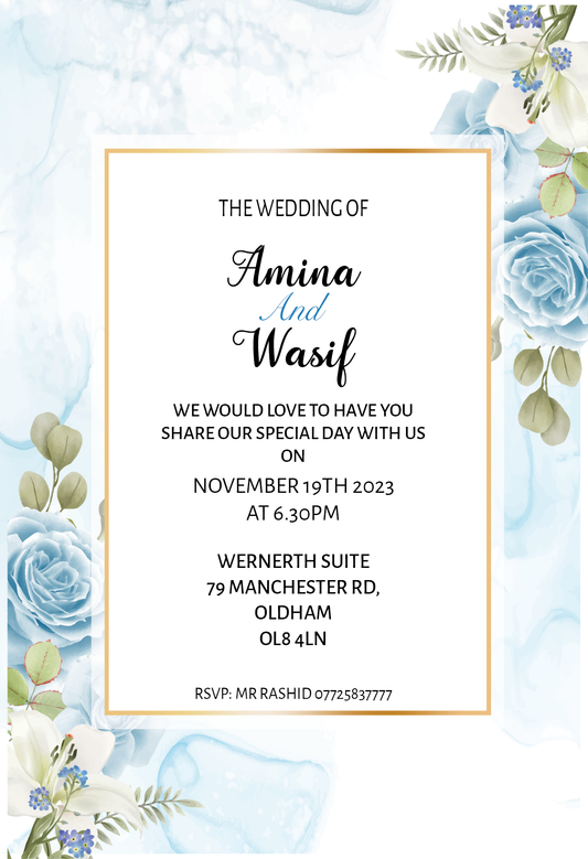 Blue Rose Invitation Card A5